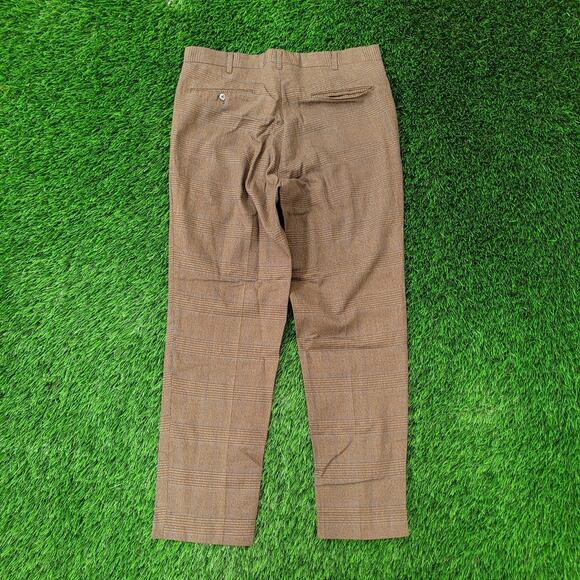 Vintage 80s MOD Polyester Check Pants 32x27 Textured Brown - Picture 2 of 16